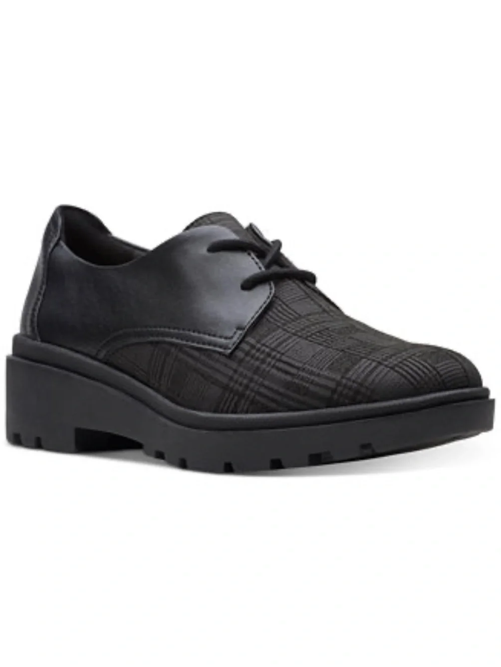 Clarks Calla Ruby Black Plaid Lug Sole Oxford Derby Shoes – 9.5 M
